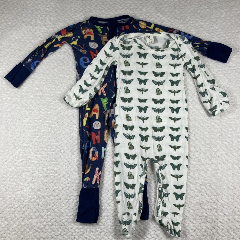 Set of 2 Rayon Kate Quinn/ Bamboo Little Sleepies Footie Sleeper 3-6M Bugs/ABC's